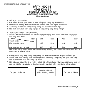 Bài thi học kì 1 môn địa lý 9 thời gian làm bài 45 phút